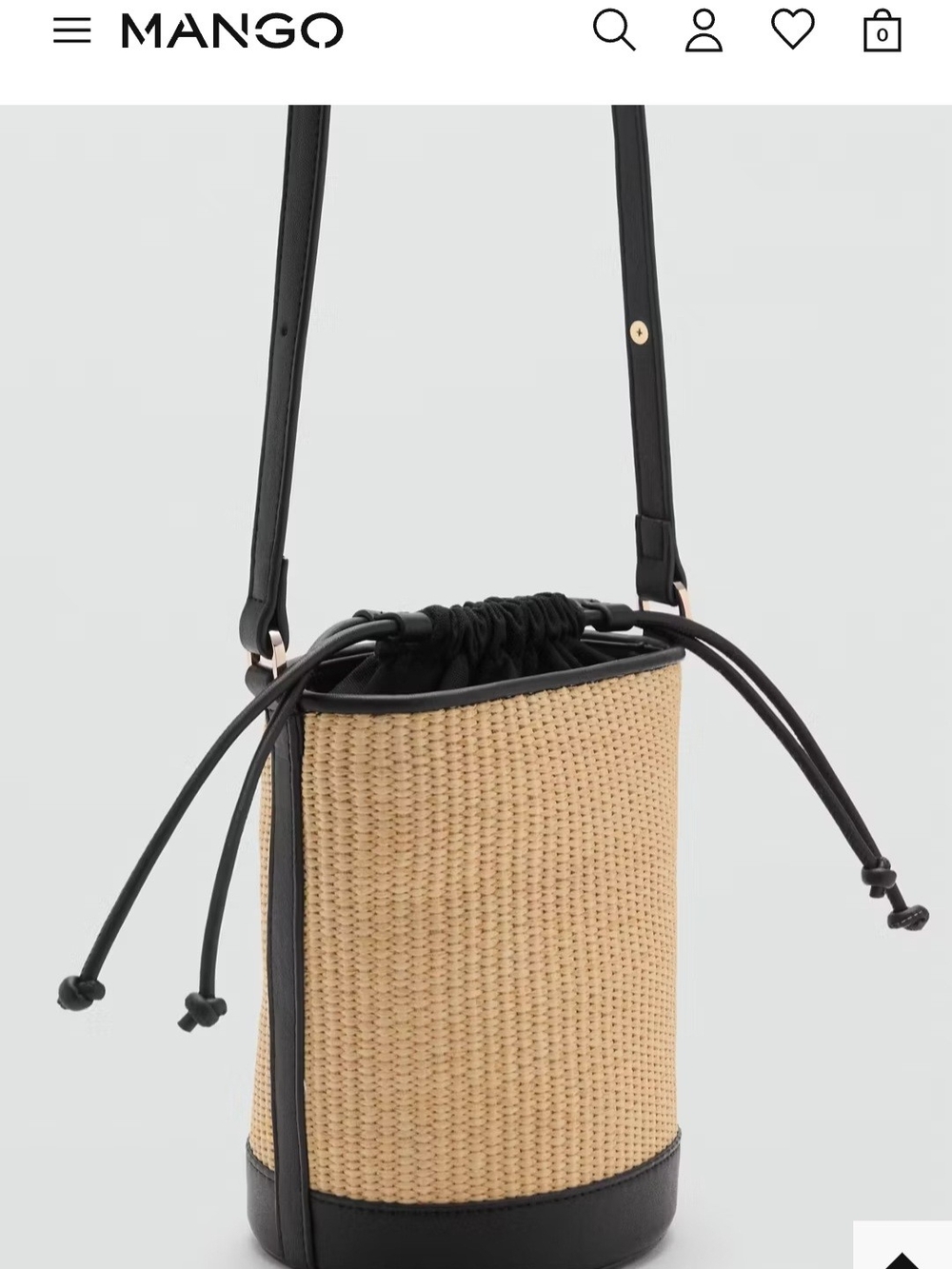 Mango Black & Natural Straw Bucket Crossbody
